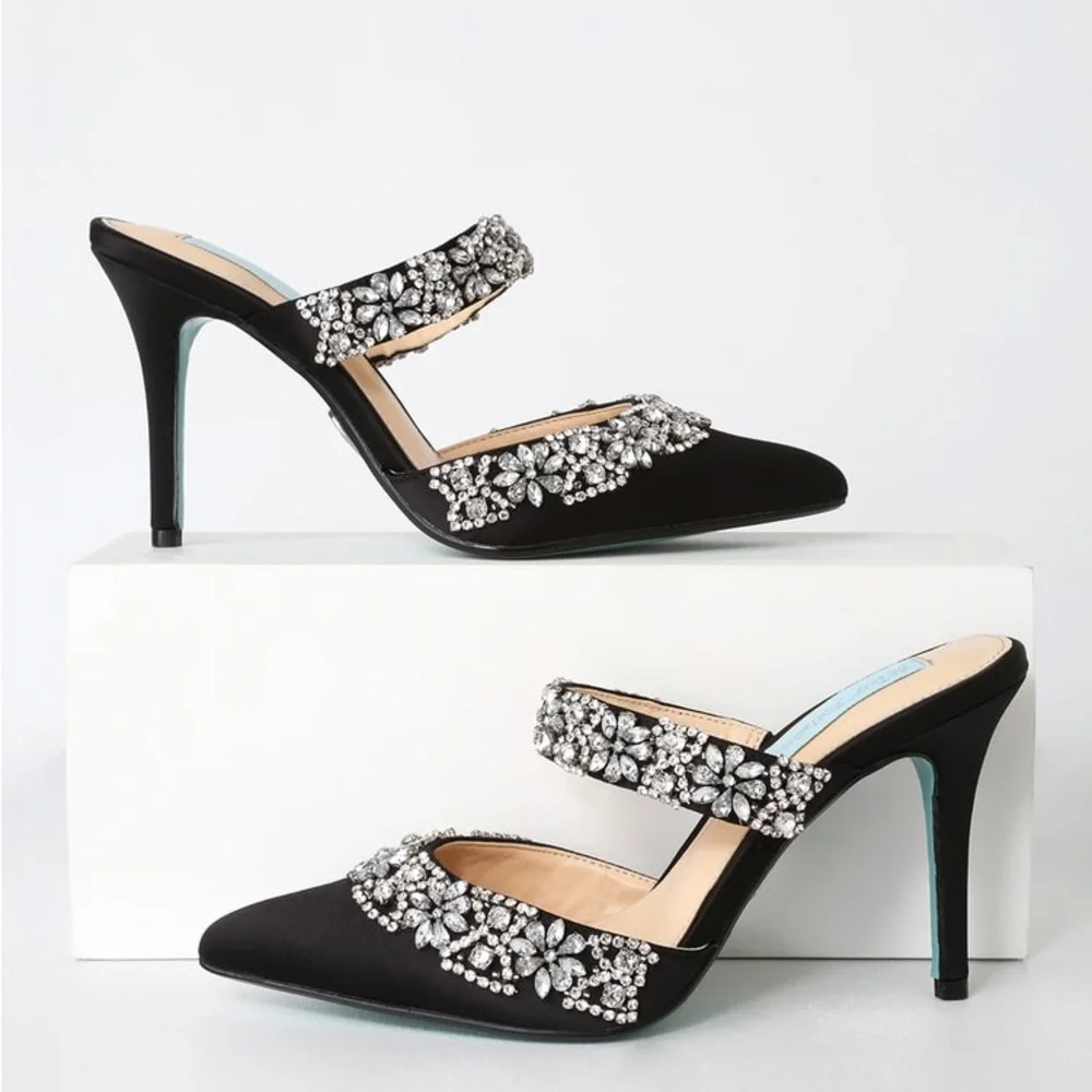 Betsey Johnson Blue Elina Evening Slip On Pumps Mule Heels - Picture 3 of 10